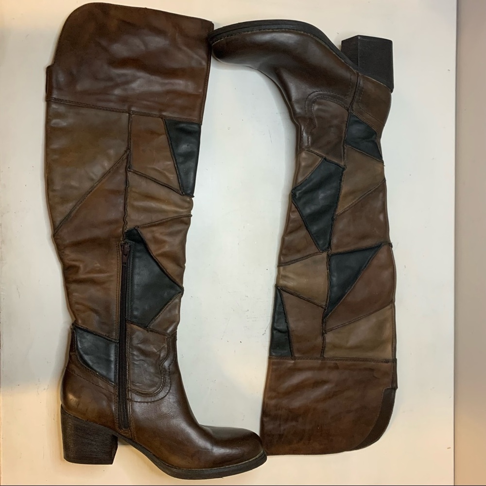 Vintage Carlos Santana Over The Knee High Boots in Patchwork Leather